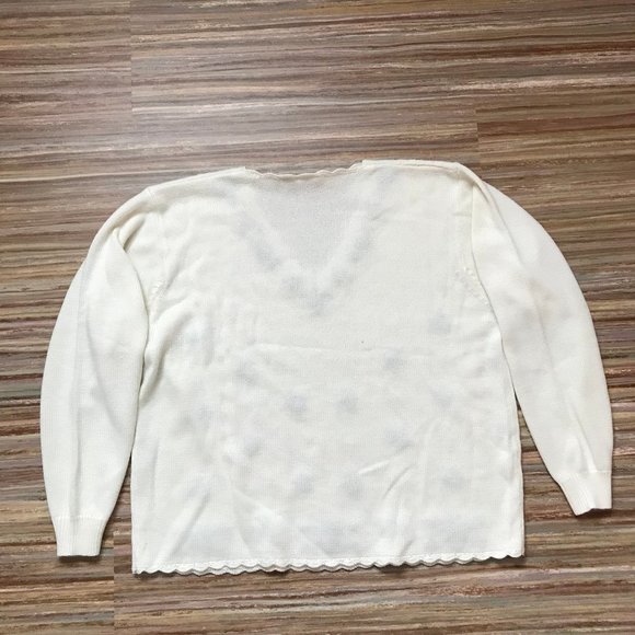 Alia White Cable Knit Pullover Sweater with Blue Floral Embroidery & Beading - Picture 4 of 7